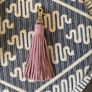 New Handmade Brass clip Rose Pink Suede Tassel Keychain Purse fob 10”